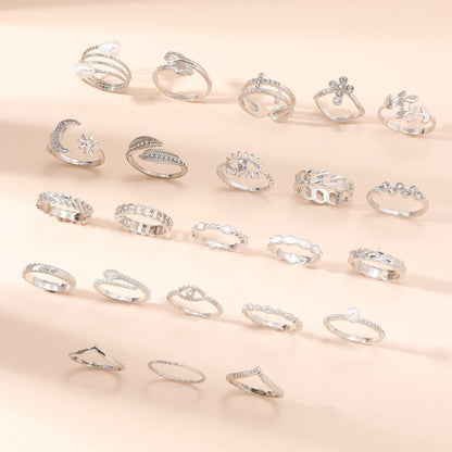 23Pcs Geometric Knuckle Ring Set Stackable Rings-Silver