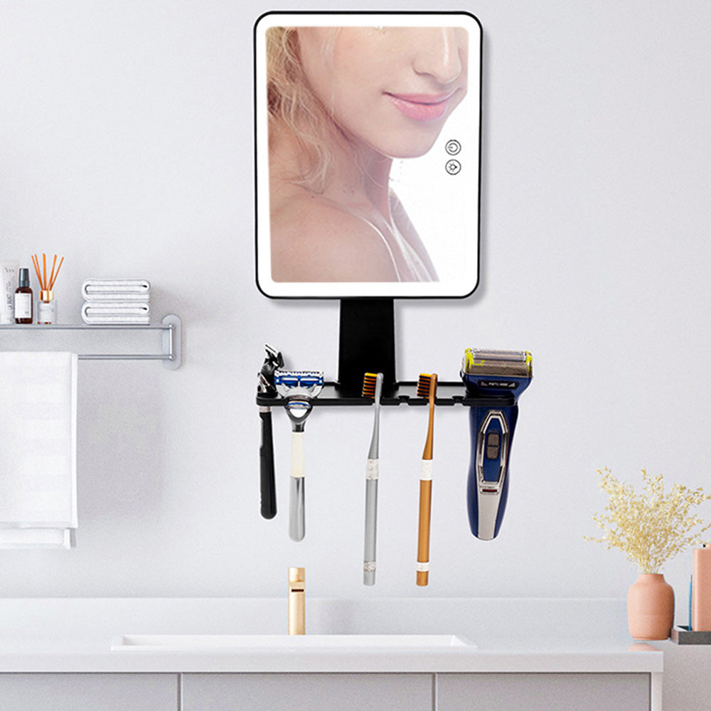 Bathroom Anti Fog Mirror with Lights Built In Shelf No Drilling Installation for Shower Room-Square