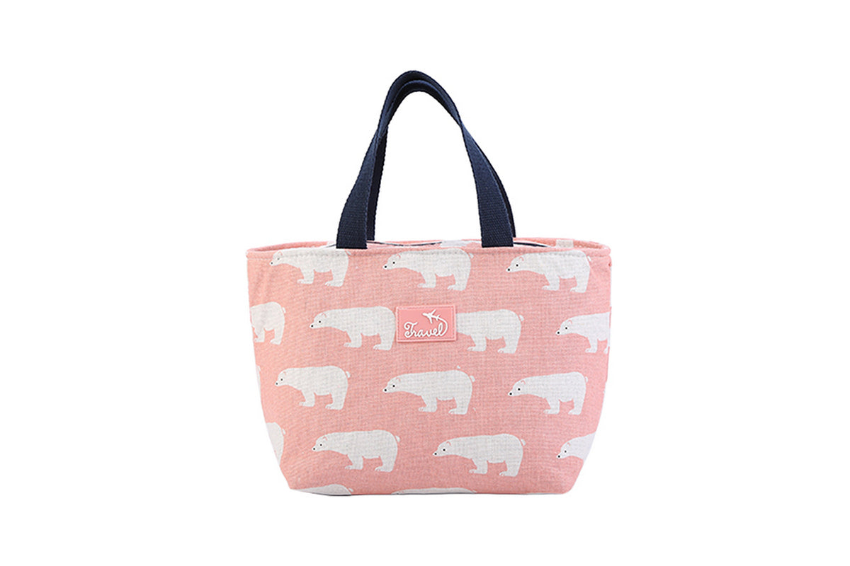 Cotton Insulated Lunch Bag for Work Travel Picnic-Pink