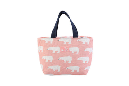 Cotton Insulated Lunch Bag for Work Travel Picnic-Pink