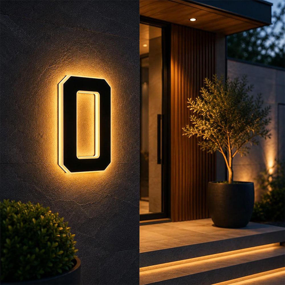 Solar Illuminated Address Sign with Light -Number 0