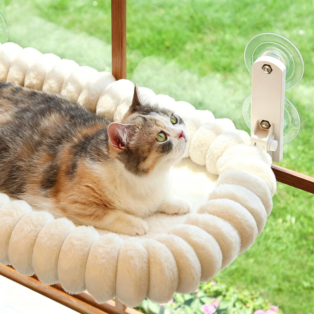 Cat Window Hammock 30x52cm Suction Cup Cat Bed with Washable Pad Cat Window Perch-Beige