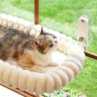 Cat Window Hammock 30x52cm Suction Cup Cat Bed with Washable Pad Cat Window Perch-Beige