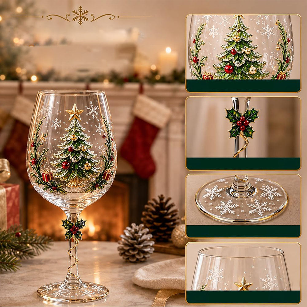 Christmas 3D Art Glass Goblet Holiday Decor Wine Cup - Christmas Tree