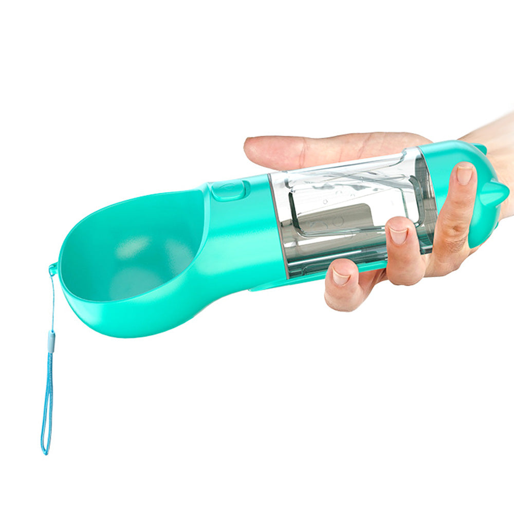 4 in 1 Pet Feeder Dog Cat Puppy Water Bottle Cup with Poop Bag Holder for Yorkie-Blue