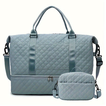 2Pcs Travel Bag Set Duffel Bag with Toiletry Bag Turquoise