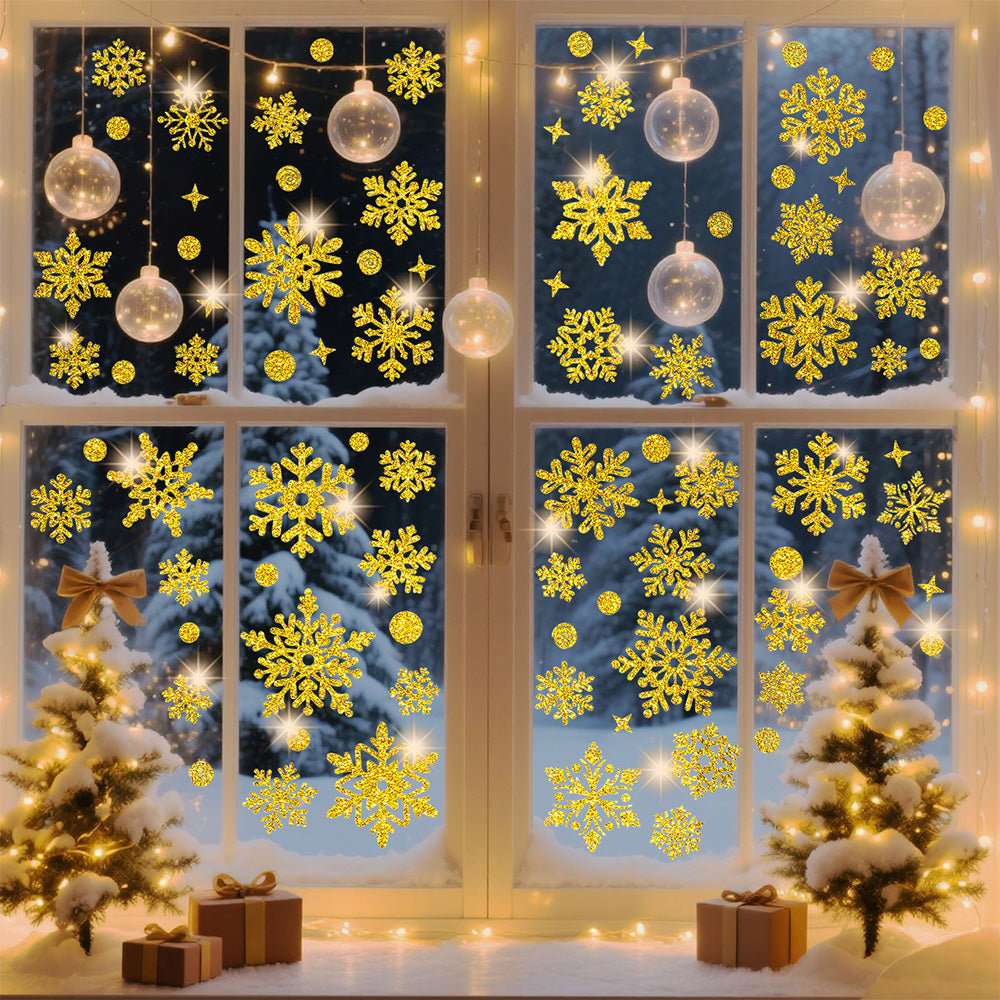Christmas Window Clings ¨C Snowflakes Static Stickers in Gold and Silver for Holiday Decorations Style 1