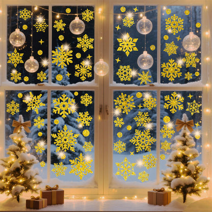 Christmas Window Clings ¨C Snowflakes Static Stickers in Gold and Silver for Holiday Decorations Style 1