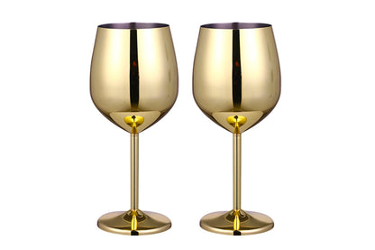 2Pcs Stainless Steel Stemmed Wine Glasses Shatter Proof Unbreakable Wine Goblets-Gold
