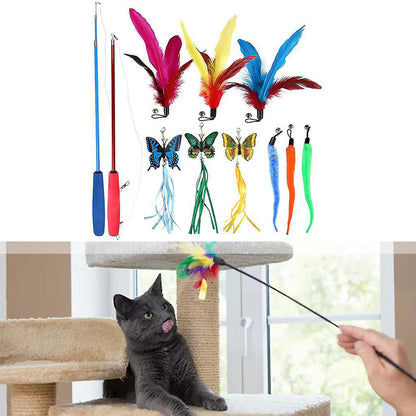 Interactive Cat Toy Set with Telescopic Wand and Feather Replacements Style 1
