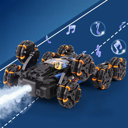 Dual Remote Control 6-Wheel Stunt Car Watch Gesture Controlled 2.4Ghz RC Spray Car Toy Orange