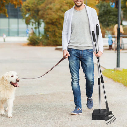 Dog Pooper Scooper with Poop Tray Long Handle Rake Scoop Pet Supplies Garden Tool