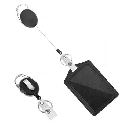 2Pcs PU ID Card Holder with Retractable Badge Reel