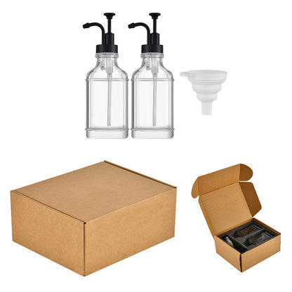 2 Pack 500ml Square Glass Syrup Soap Dispenser Bottles with Funnel - Black