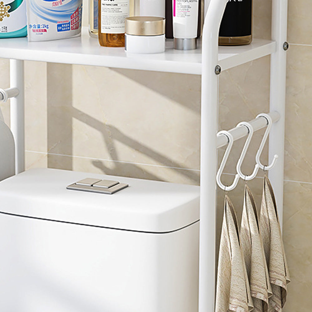 3 Tier Shelf Over Toilet Storage Rack With Paper Holder And Hooks-White
