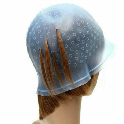 Reusable Silicone Hair Highlighting Cap with Stainless Steel Hook-Blue