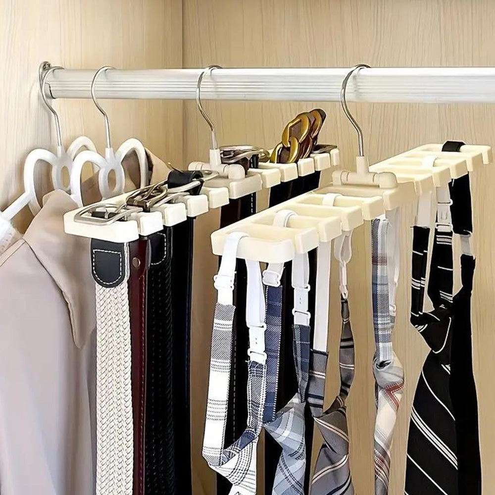 2Pcs Belt and Tie Hanger for Closet Organizer with 20 Hooks-Beige