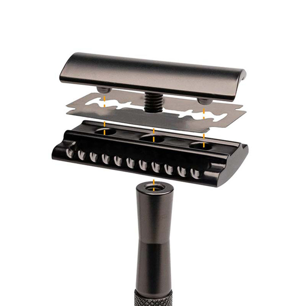 Matte Double Edge Safety Razor Manual with 10 Blades for Men Shaving Black