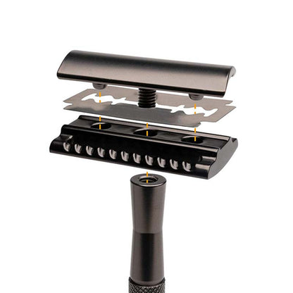 Matte Double Edge Safety Razor Manual with 10 Blades for Men Shaving Black