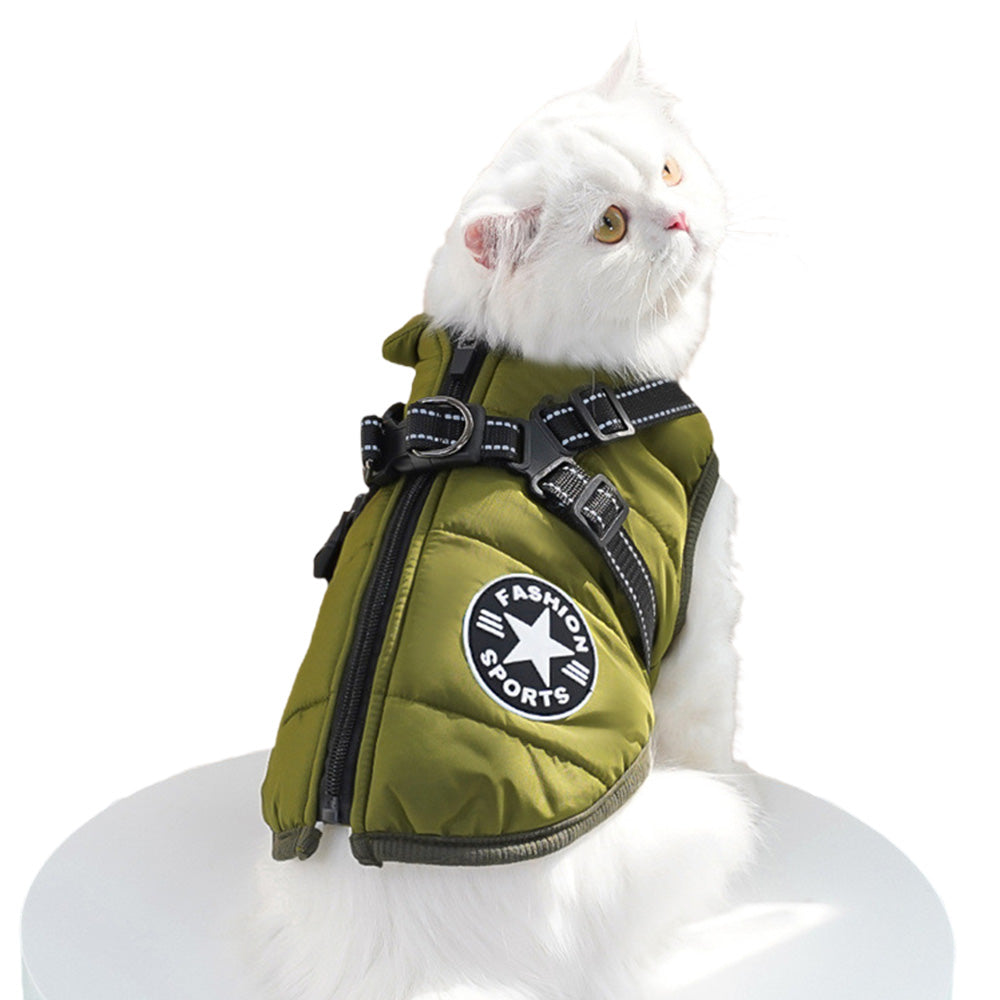 Pet Winter Jacket Padded Adjustable Warm Coats with Zipper (Green)