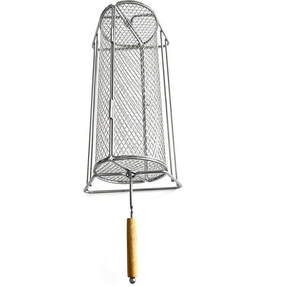 Rotating Stainless Steel BBQ Grill Basket with Stand and Handle