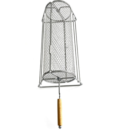 Rotating Stainless Steel BBQ Grill Basket with Stand and Handle