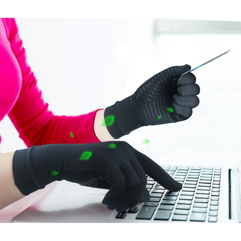 Full Finger Copper Arthritis Compression Gloves with Touchscreen Tips for Tendonitis
