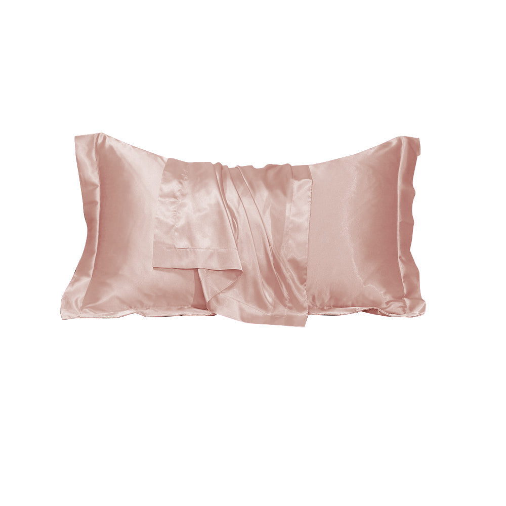 48x74cm Smooth Satin Pillowcase Solid Color Soft Bedding Pillow Cover Pink