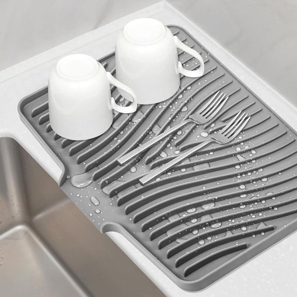 Silicone Dish Drying Mat for Kitchen Counter Non-Slip Drain Pad Grey