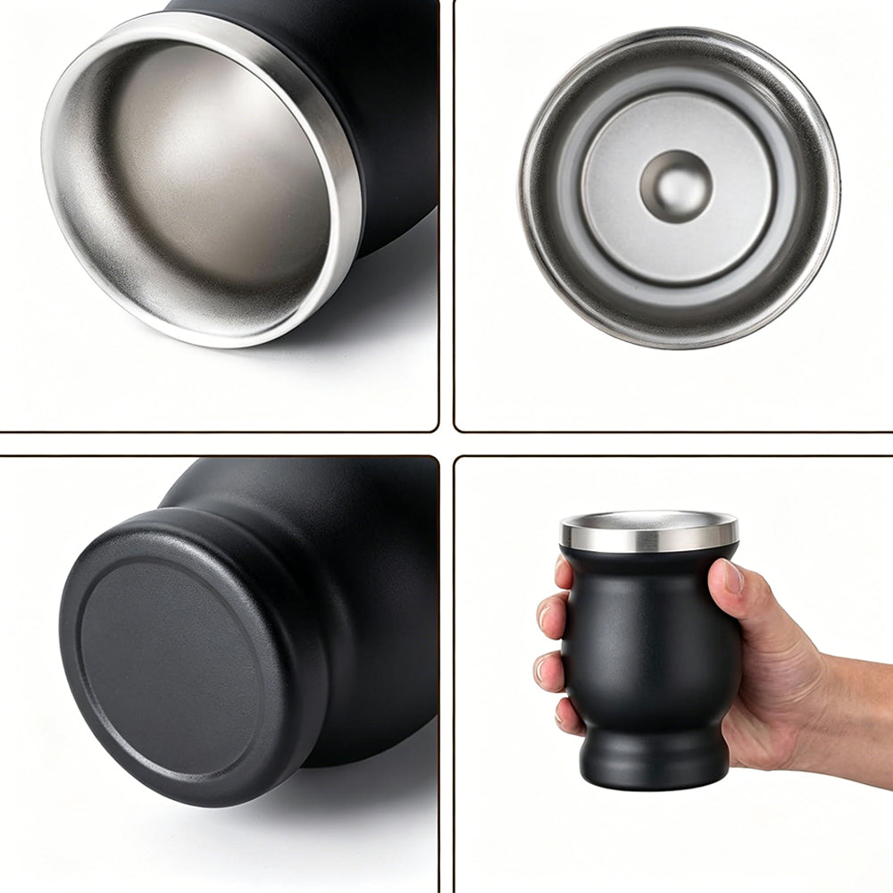 8oz 304 Stainless Steel Yerba Mate Cup Double Wall with Straw Spoon-Black