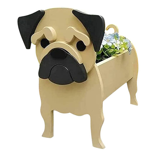 Cute Animal PVC Garden Dog Flower Planter Plant Pots For Outdoor Decoration-Pug