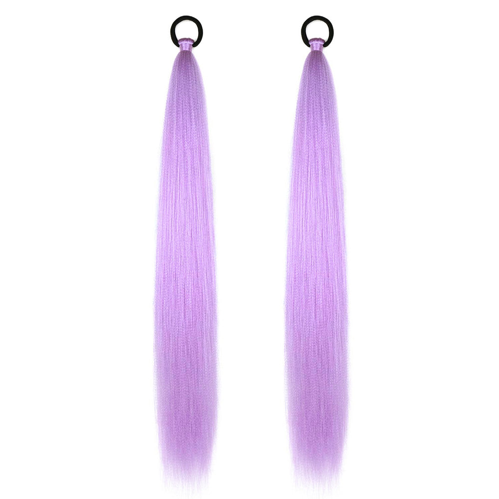 2PCS Purple Ponytail Extensions with Elastic Tie Straight Sleek Wrap Around Braids Light Purple