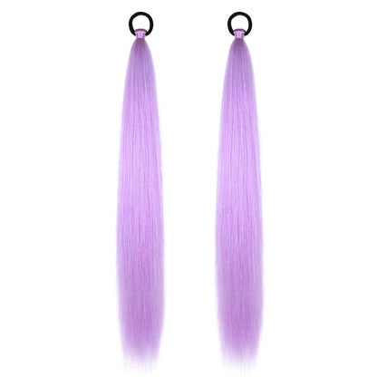 2PCS Purple Ponytail Extensions with Elastic Tie Straight Sleek Wrap Around Braids Light Purple
