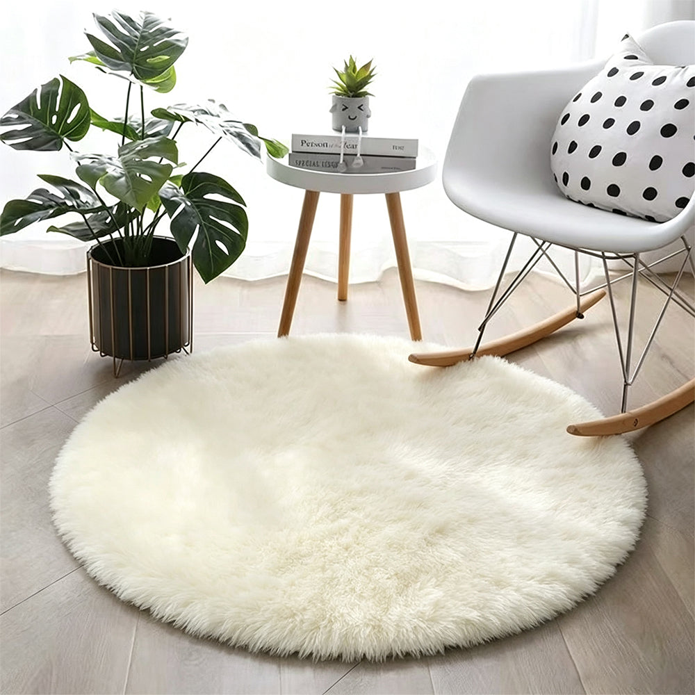 Round Plush Area Rug Soft Fluffy Non Slip Carpet-Beige