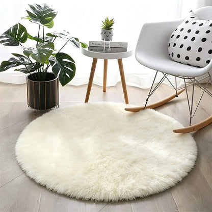 Round Plush Area Rug Soft Fluffy Non Slip Carpet-Beige