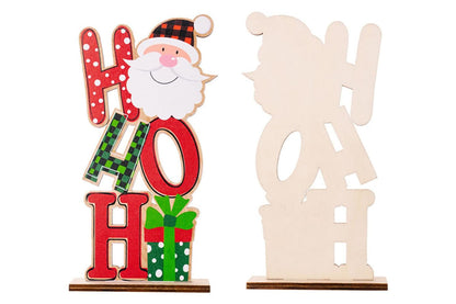 3Pcs Christmas Wooden Letter Figurine Ornaments Set with Santa Snowman Gnome Table Decoration Signs-Each of Style