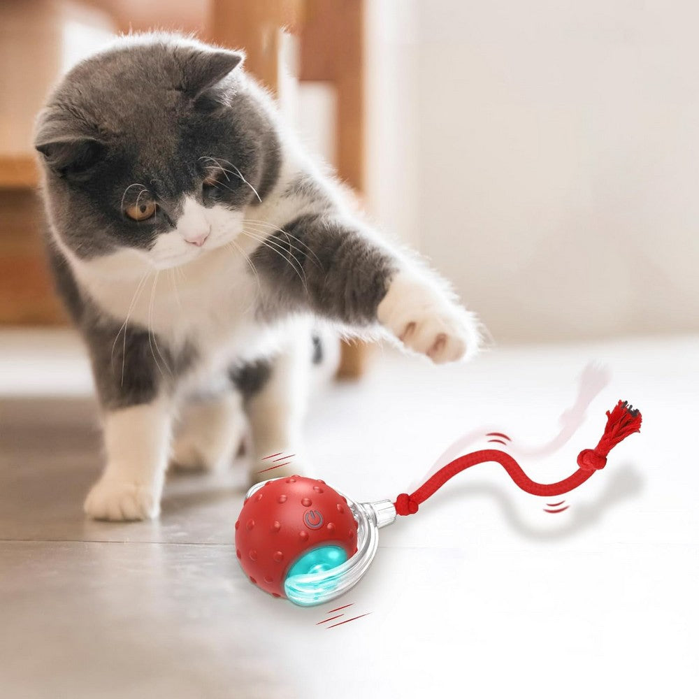 Interactive Cat Toys Balls with Birdsong 360-degree Smart Automatic Rolling Ball-Red