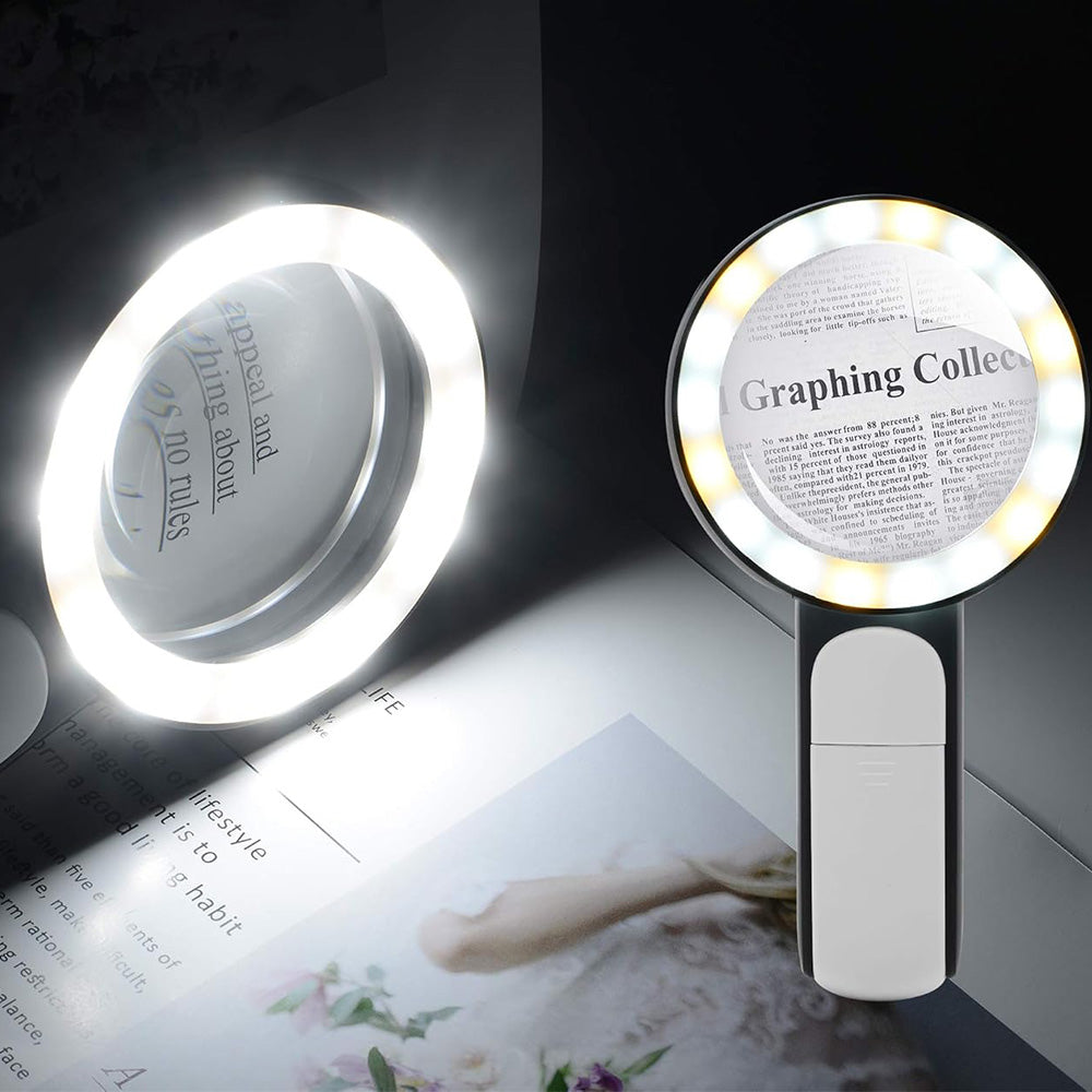 30X Magnification Magnifying Glass Handheld Magnifier with 3-Mode LED Light