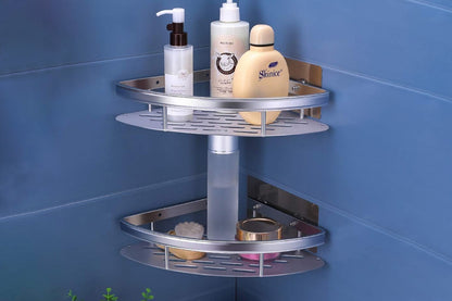 2 Layers Triangular Shower Caddy Shelf Bathroom Corner Bath Rack Storage Holder Organizer