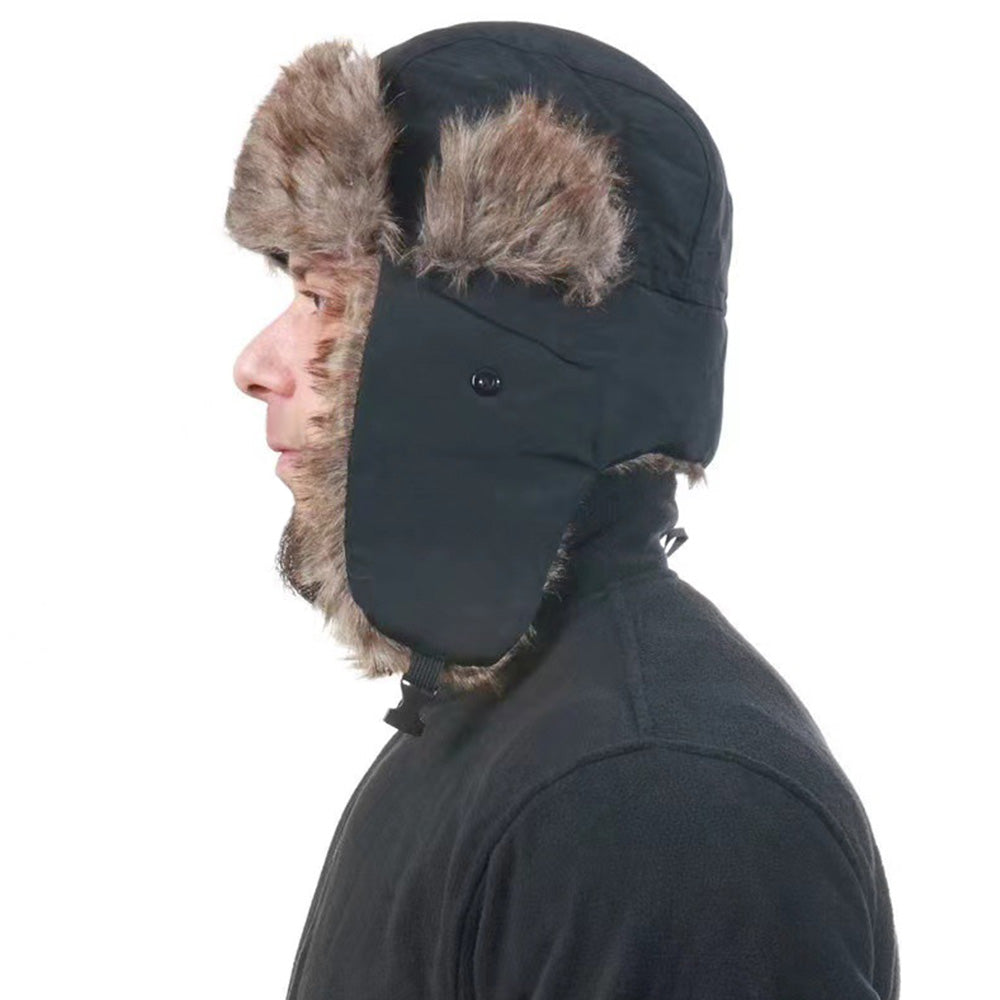 Trapper Hat with Warm Faux Fur ââ‚?Russian Bomber Pilot Winter Hat Black