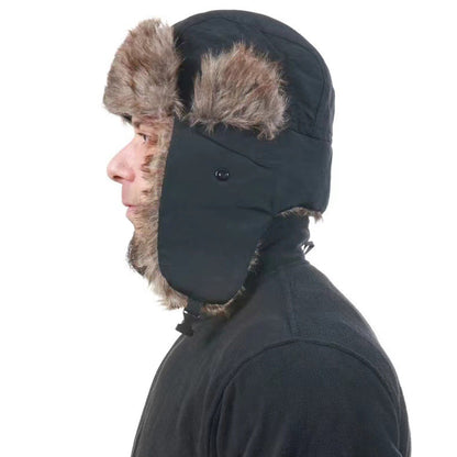 Trapper Hat with Warm Faux Fur ââ‚?Russian Bomber Pilot Winter Hat Black