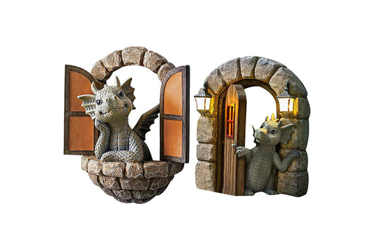 2pcs Courtyard Dragon Gate Statue Resin Carving Ornament Window Garden Dragon Meditating Sculpture Decorative Dragon-Each of style
