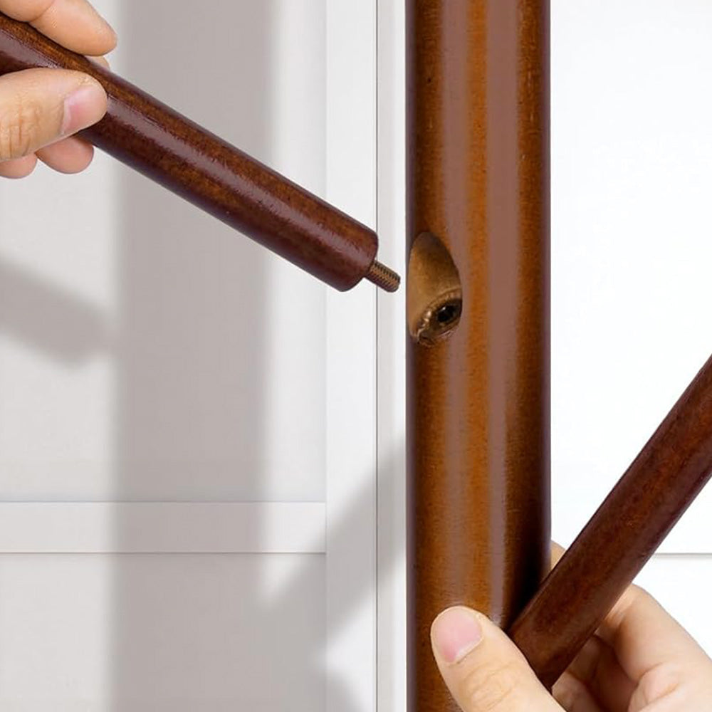 Solid Wood Freestanding Coat Rack with 8 Hooks Tripod Base for Bedroom Entryway-Walnut