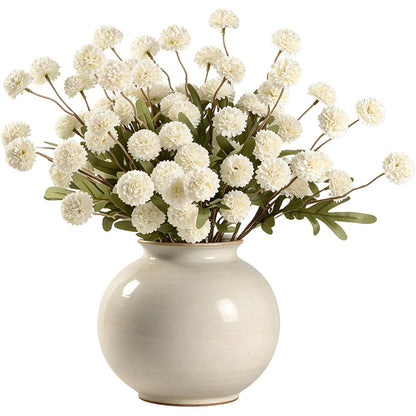 5 Pack Stem Cloth Dandelion Ball Artificial Flowers with Bendable Stems - White