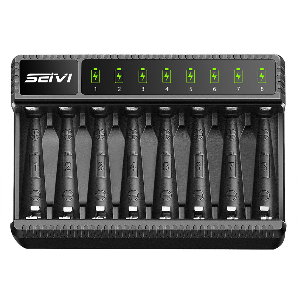 8-Slot Smart Battery Charger with LED Display for 1.2V AA/AAA NiMH Rechargeable Batteries