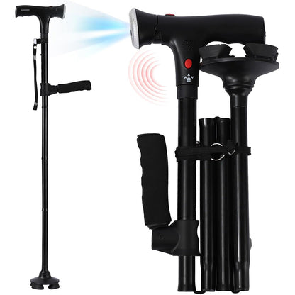 Walking Cane with LED Light Alarm Adjustable Dual Handles for Seniors and Adults
