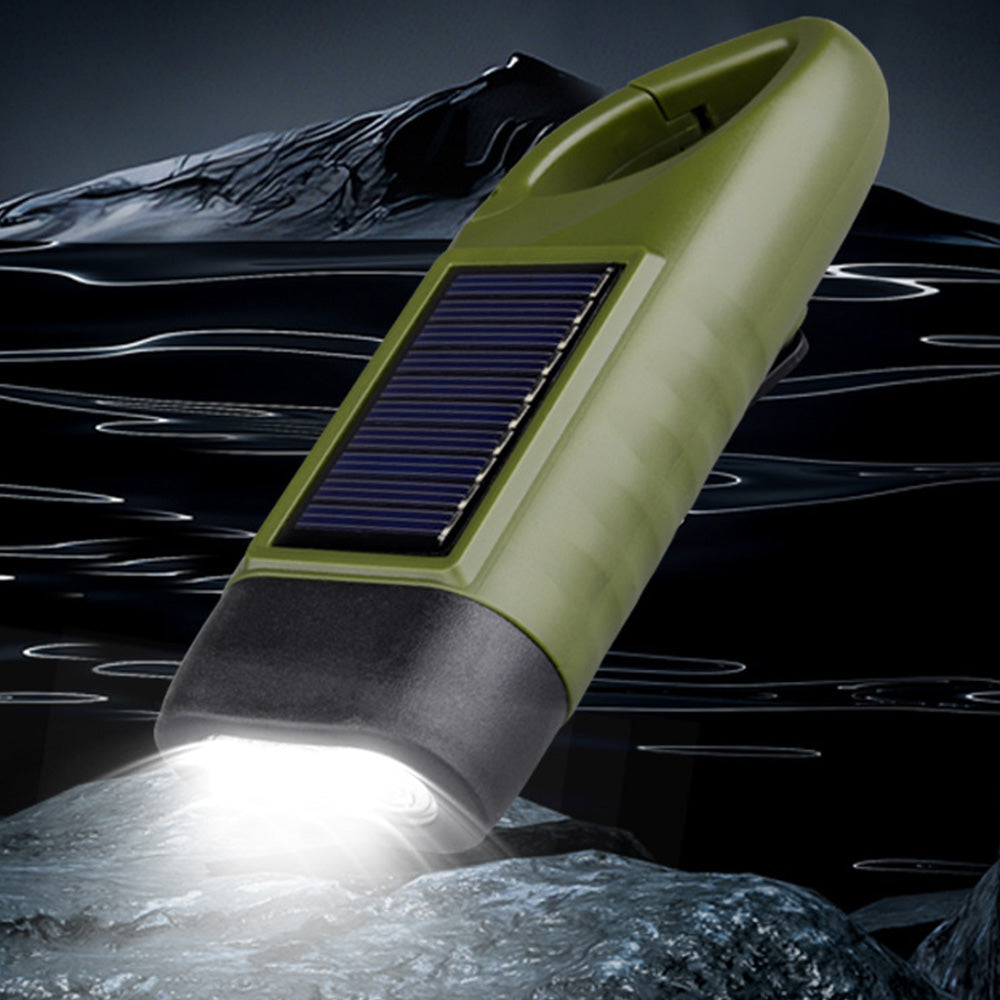 Hand Crank Solar Powered Emergency LED Flashlight ââ‚?Rechargeable Light Military Green