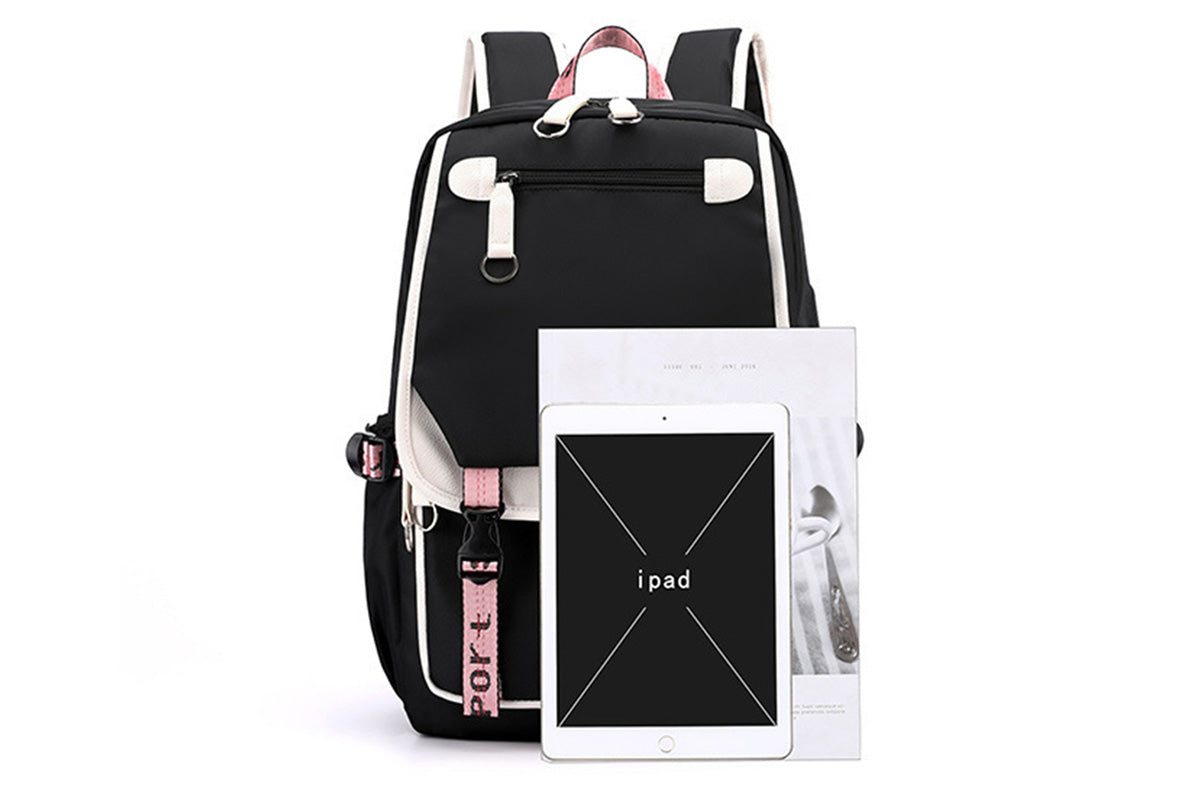 Girls Backpack Middle School Students Bookbag with USB Charge Port-White