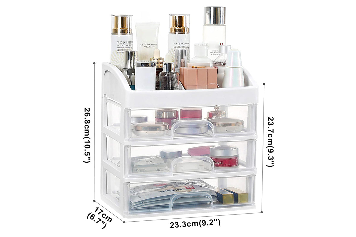 2Pcs Clear 3 Tiers Drawers Countertop Storage Box Cosmetic Display Case