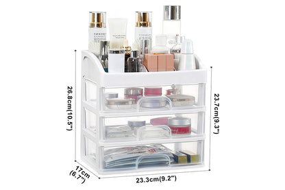 2Pcs Clear 3 Tiers Drawers Countertop Storage Box Cosmetic Display Case